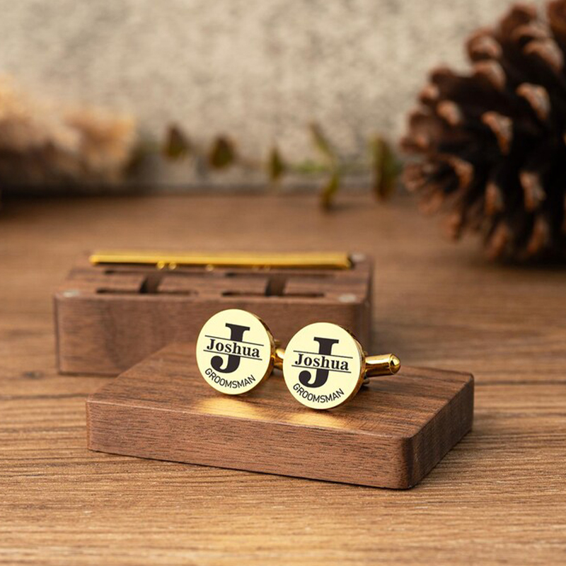 Tie Bar Clip - Personalized Groomsmen Cufflinks Tie Clip Set