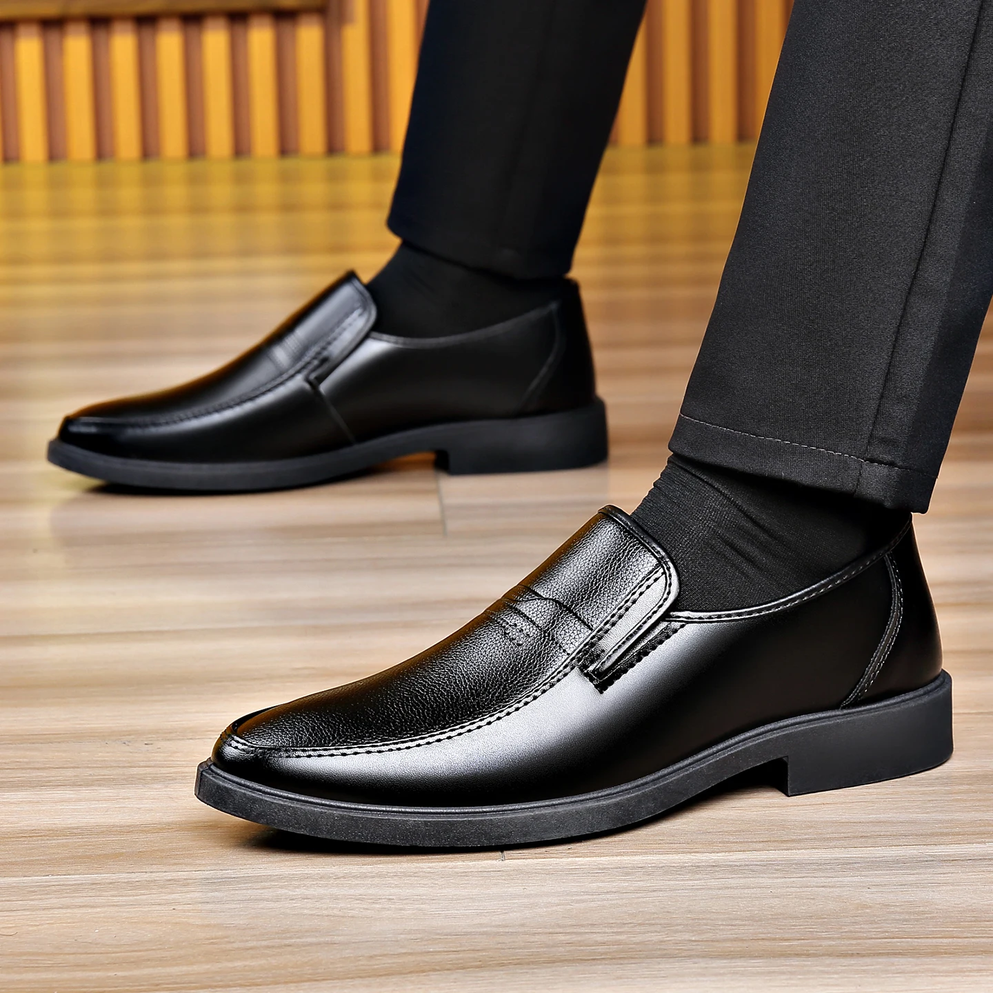 Men'S Formal Office Wear Shoes - Men's Slip‑on Business Leather Shoes Black