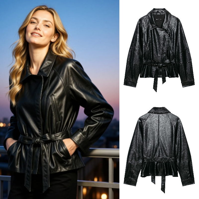 Formal Belt Leather Thin - Women's Faux Leather Jacket 2026 Fall