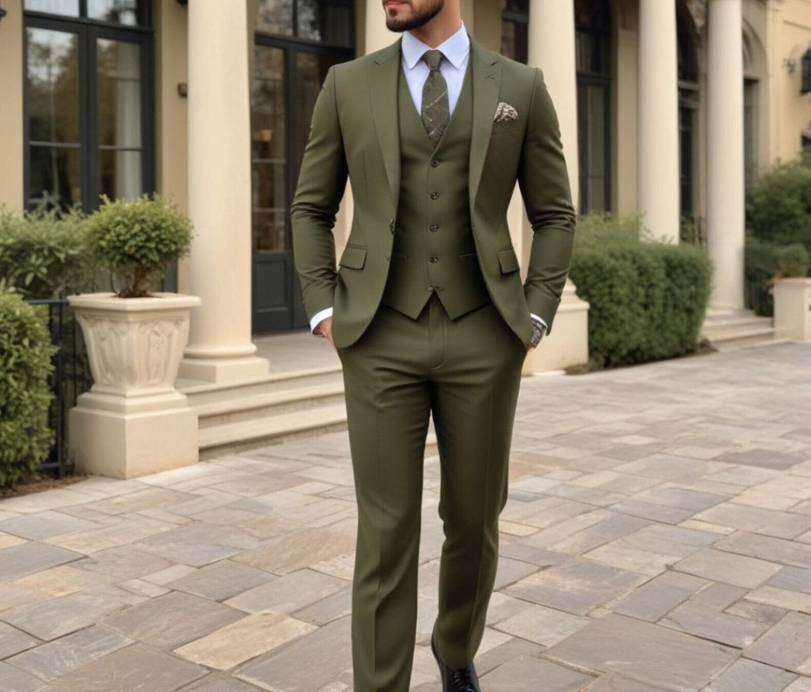Men Olive Green 3 Piece Suit S - Men Formal Wear Wedding recension och pris
