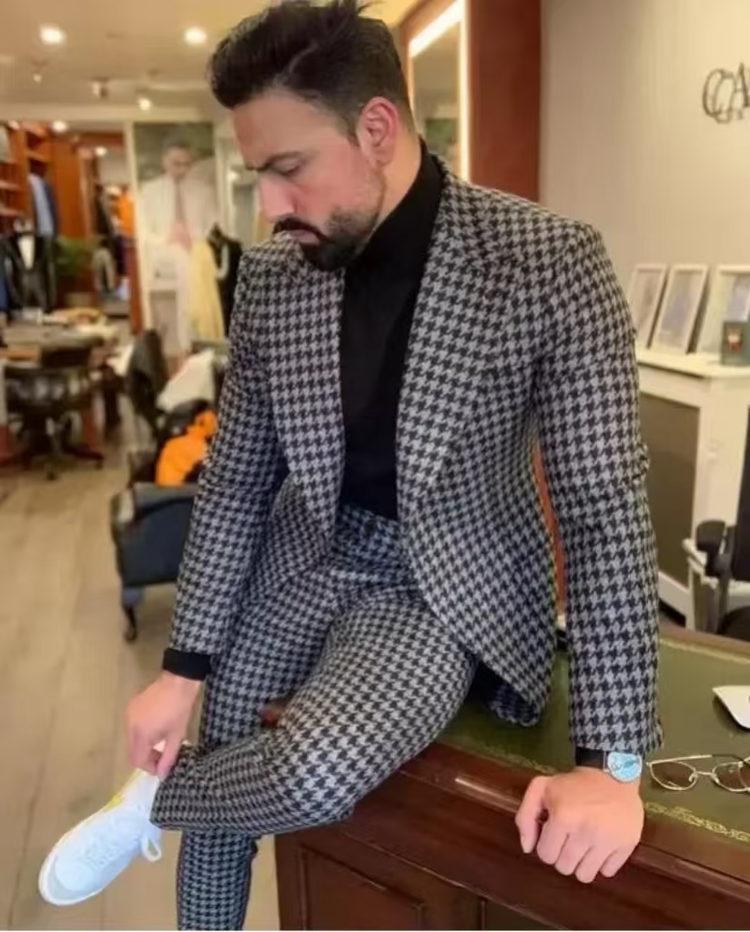 Houndstooth Vintage Men's Suit - Men Formal Wear With Blazer recension och pris