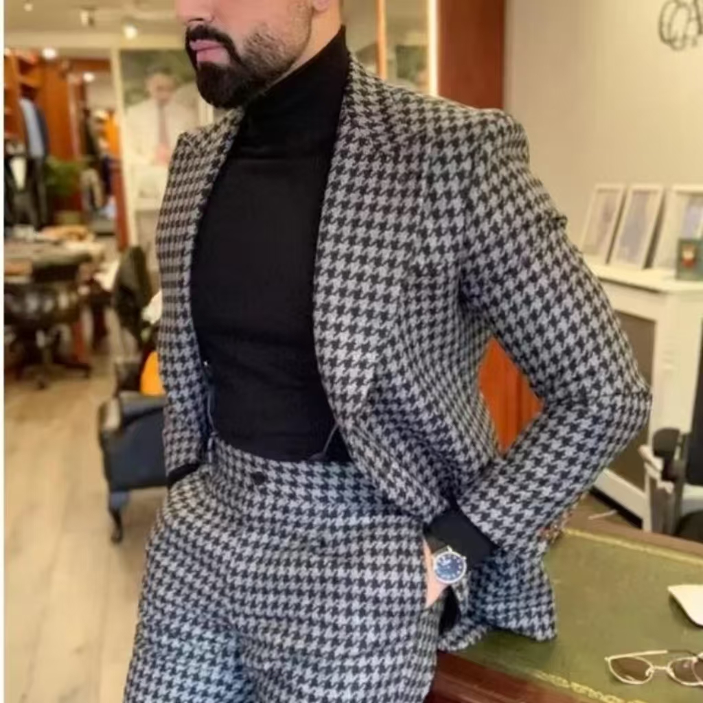 Houndstooth Vintage Men's Suit - Men Formal Wear With Blazer recension och pris