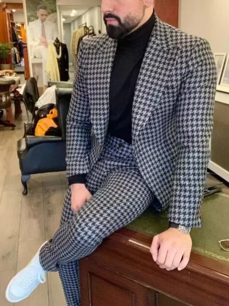 Houndstooth Vintage Men's Suit - Men Formal Wear With Blazer recension och pris