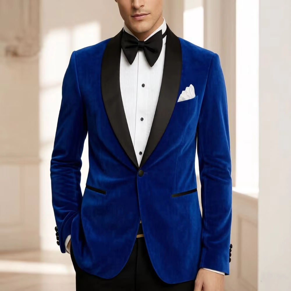 Men Velvet Slim Fit Suits 1 Pi - Formal Wear For Men Black Suit recension och pris