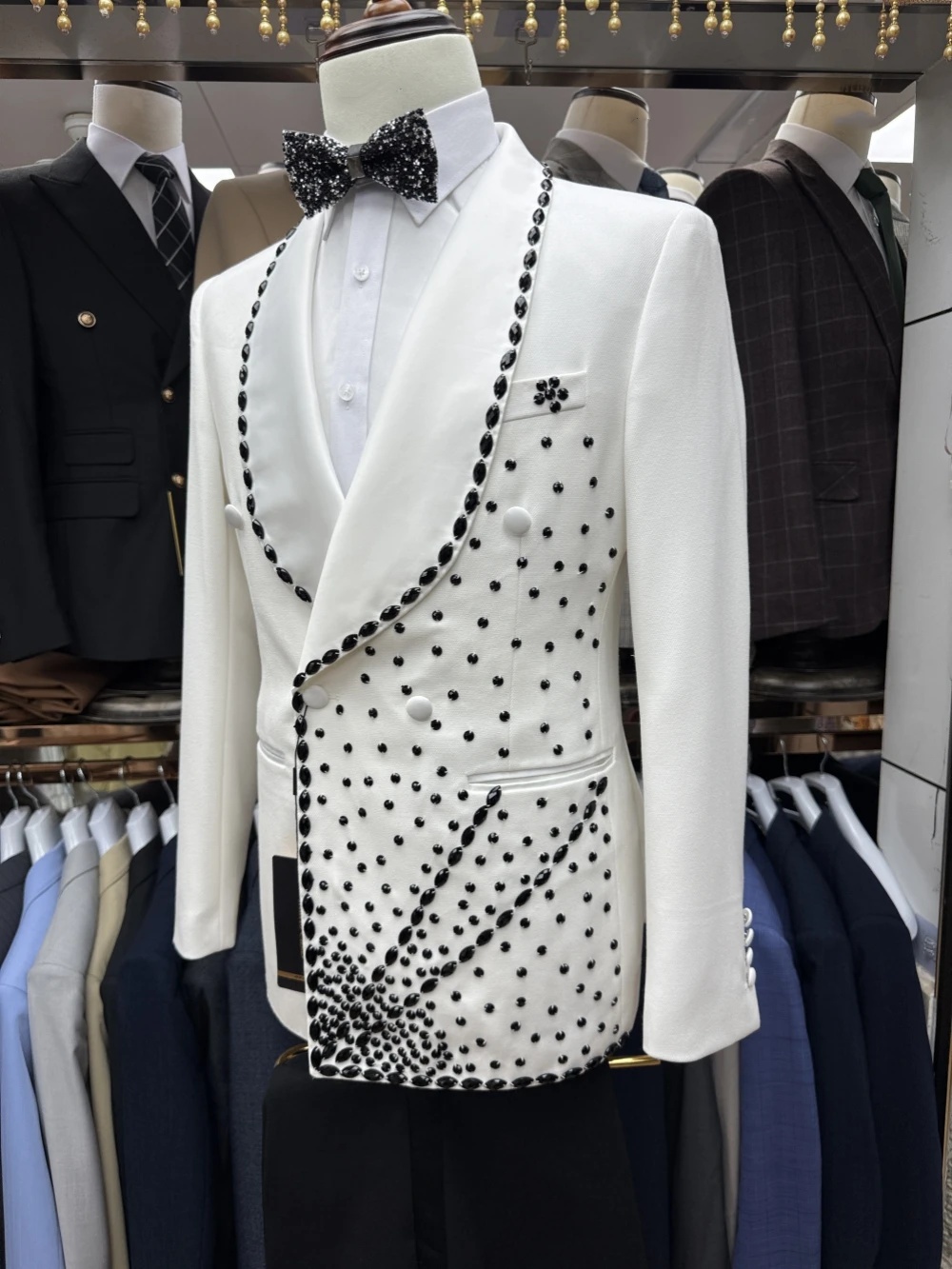 White Groom Men Suit Set 2 Pie - Formal Wear For Men Black Suit recension och pris
