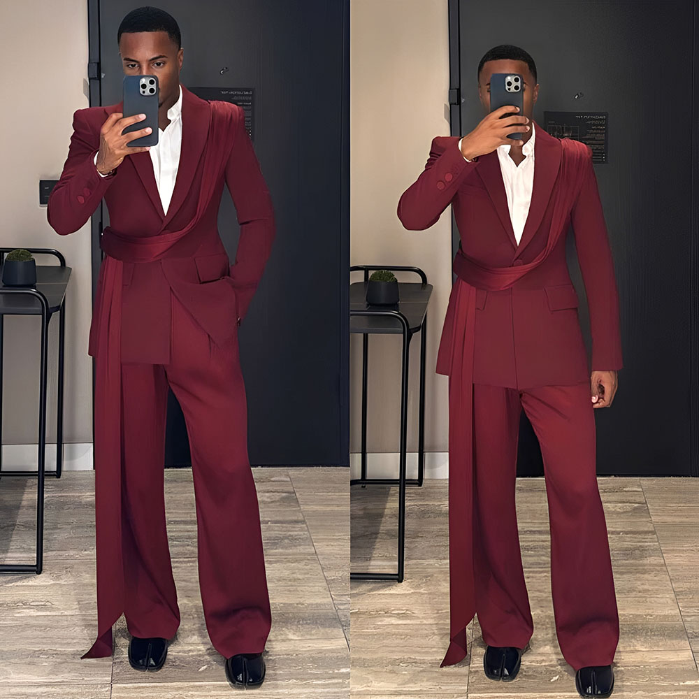 Burgundy New Men's Suit 2-piec - Men Formal Wear Wedding recension och pris