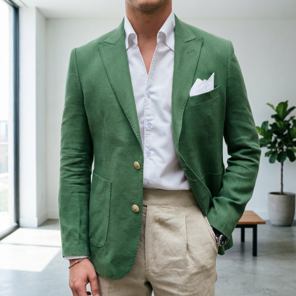 Linen Sage Green Men Suits 2 P - Men'S Semi Formal Office Wear recension och pris