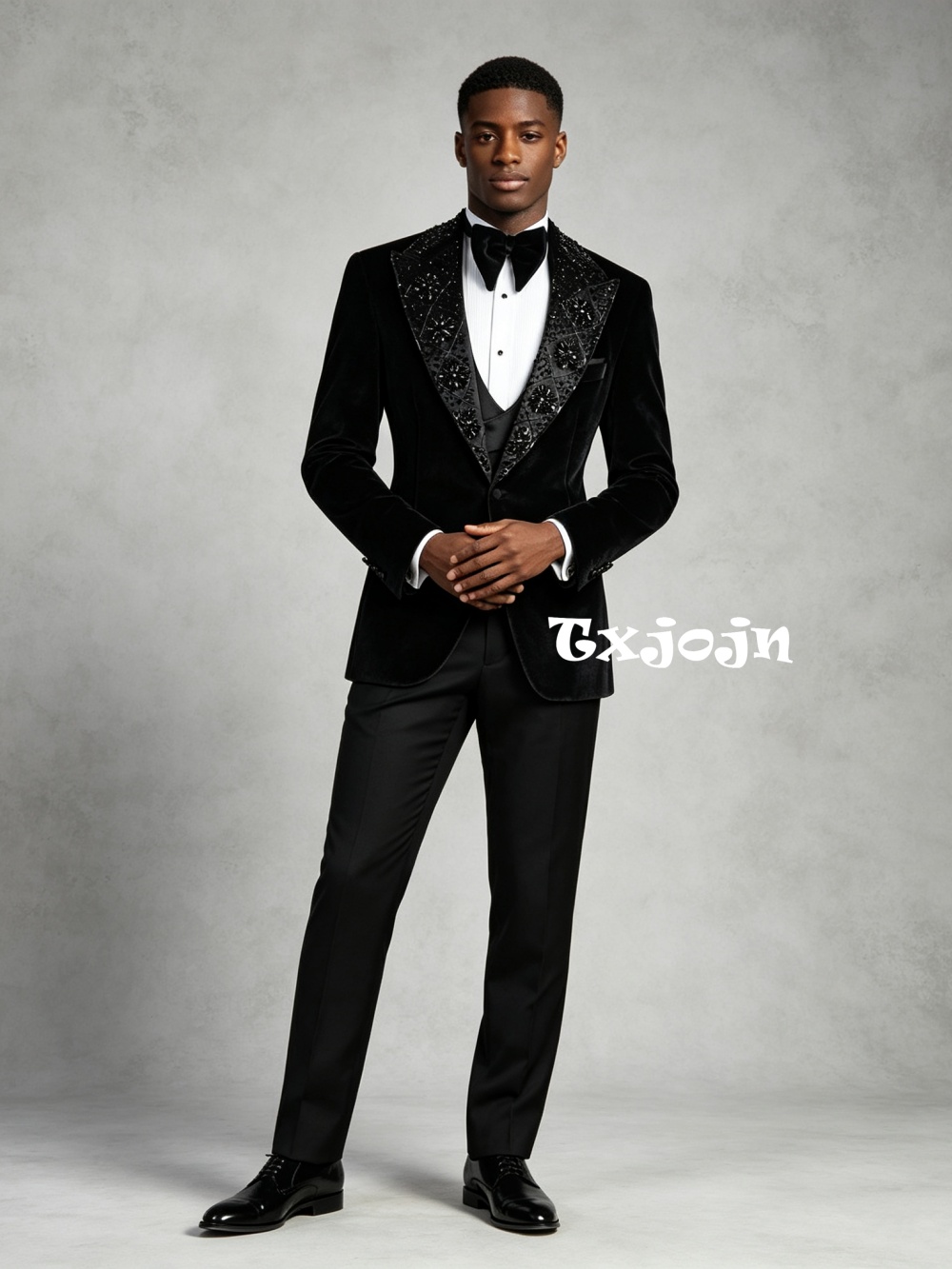 Men's Black Velevt Beaded Suit - Formal Wear For Men Black Suit recension och pris