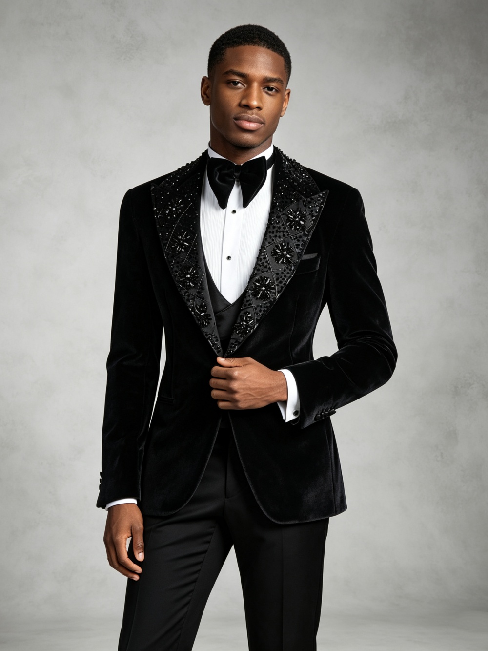 Men's Black Velevt Beaded Suit - Formal Wear For Men Black Suit recension och pris