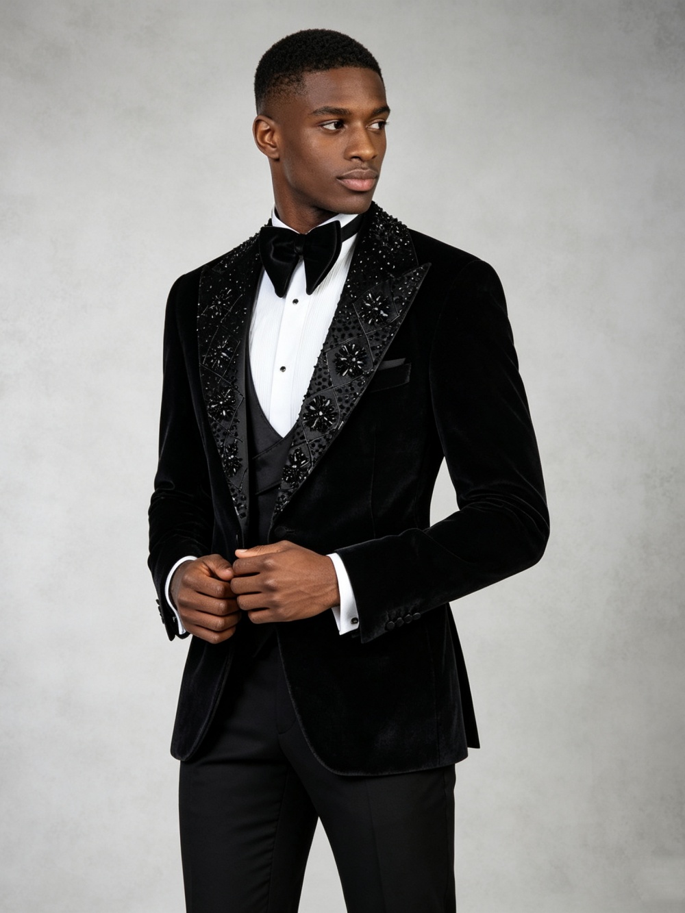 Men's Black Velevt Beaded Suit - Formal Wear For Men Black Suit recension och pris