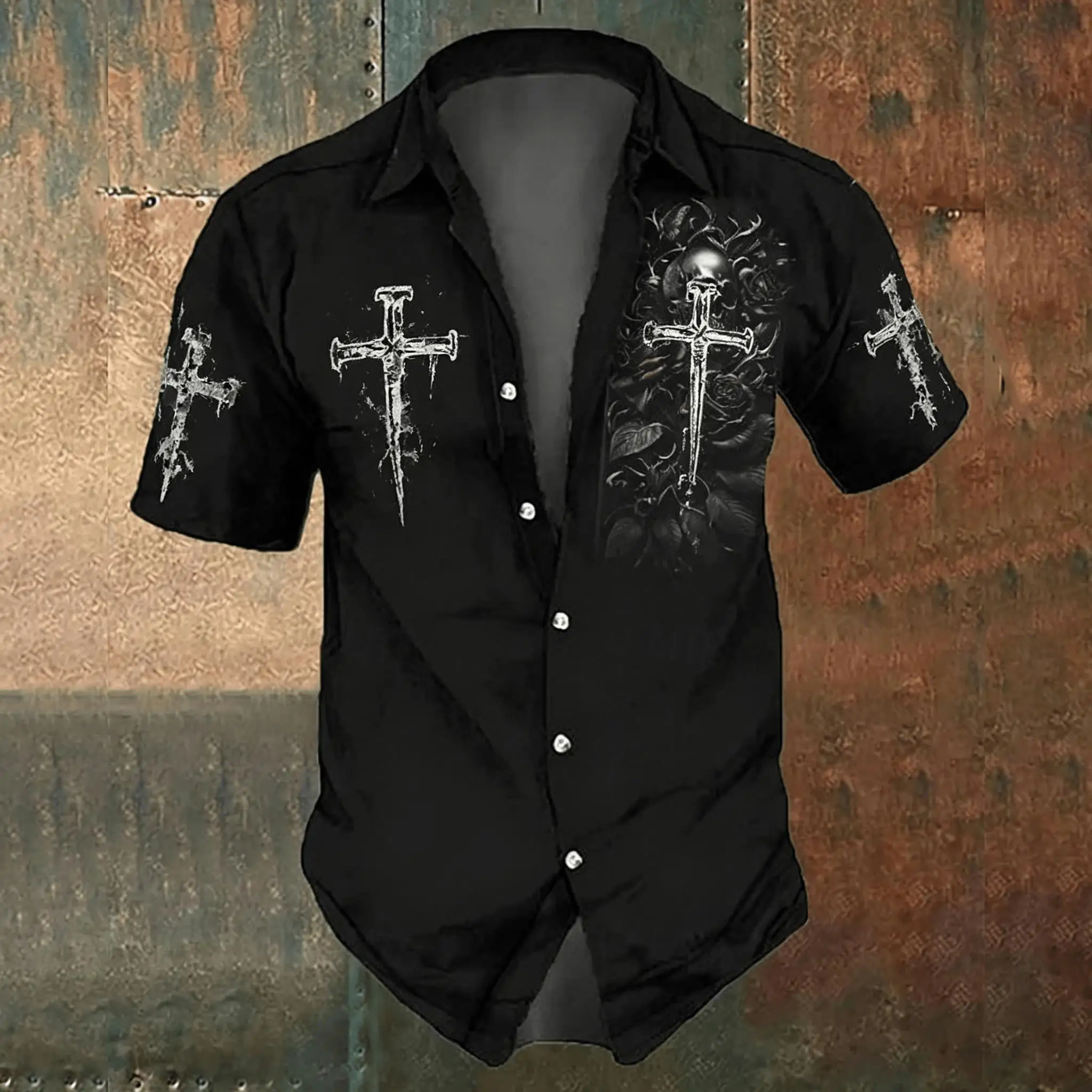Men's black cross-print casual - Men'S Gothic Formal Wear recension och pris