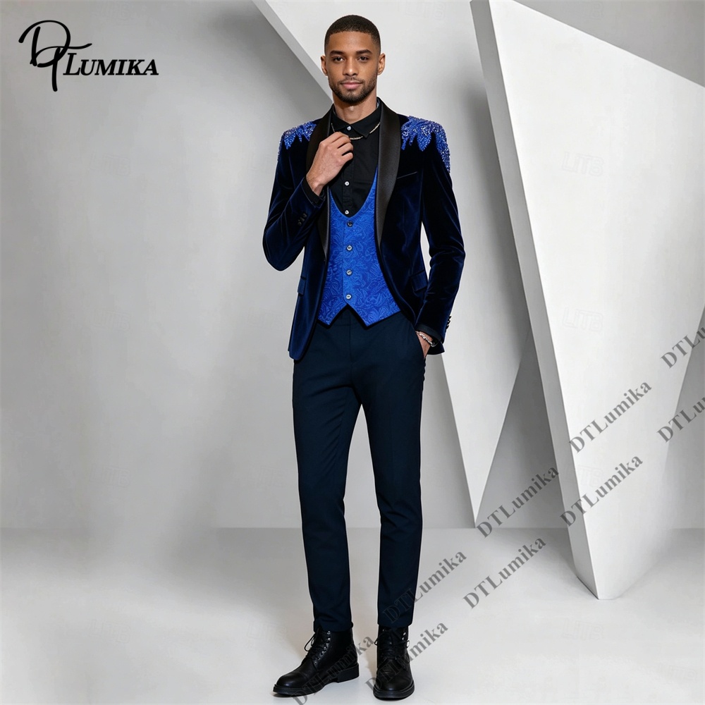 Peagent Men 3 Piece Velvet Sui - Formal Wear For Men Black Suit recension och pris