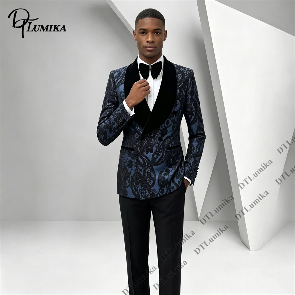Two Pieces Paisley Jacquard Tu - Formal Wear For Men Black Suit recension och pris